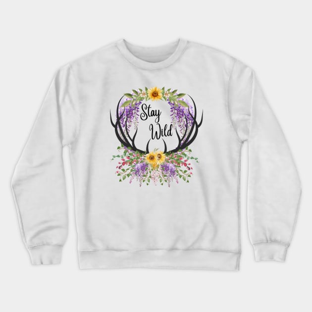 Stay Wild Whimsy Antlers Crewneck Sweatshirt by NixieNoo